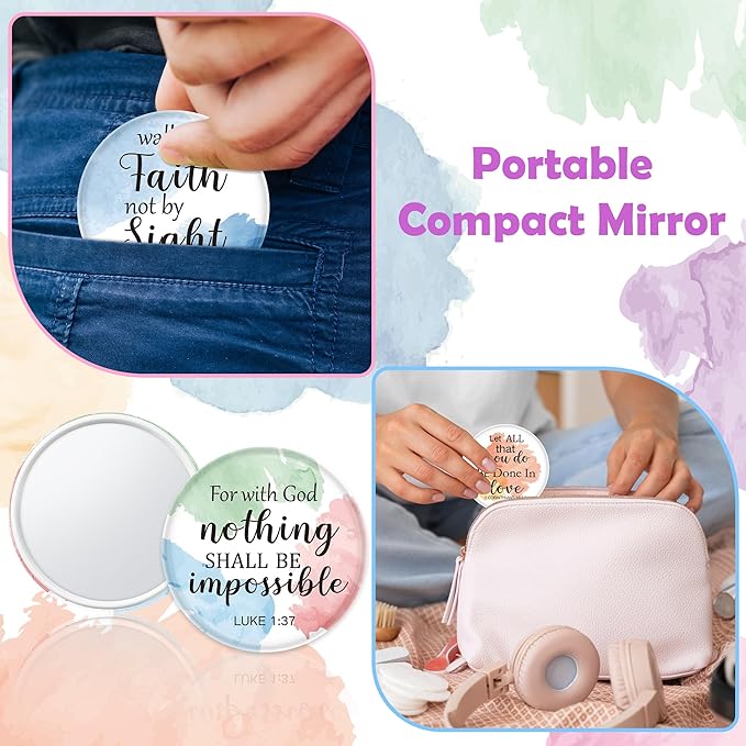 Y1tvei Watercolor Bible Compact Mirrors - 36Pcs Watercolor Bible Verse Mini Compact Mirrors Colorful Small Portable Round Pocket Mirror Christian Inspirational Church Party Favors Gifts for Women