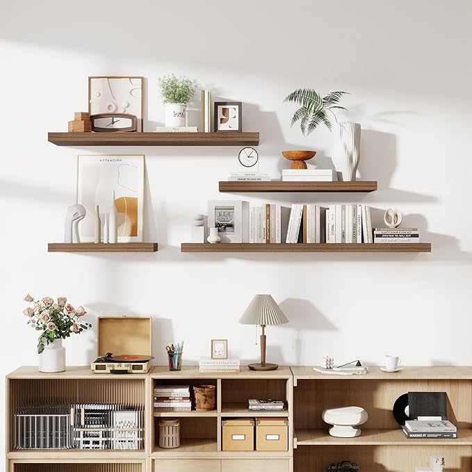 Acovy 55 Inch Floating Shelves, 12 Inch Deep Floating Shelves for Wall, Floating Shelf with Invisible Brackets, Deep Wall Shelves for Bathroom, Bedroom, Living Room, 1 Pack, Walnut