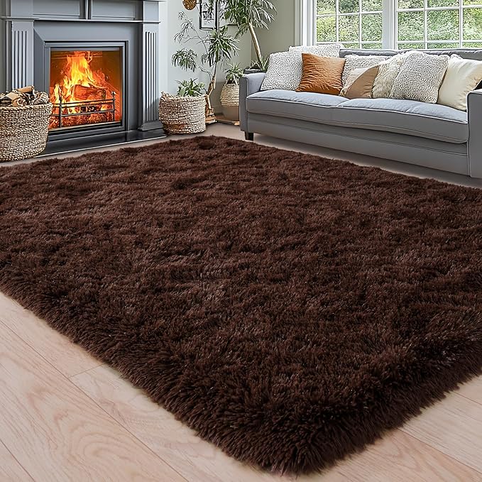 Area Rugs for Living Room 6x9, Ultra Soft Fluffy Rug for Bedroom, Modern Shaggy Carpets Fuzzy Rug for Girls Boys Room Home Indoor Nursery Teens Dorm Decor, Upgrade Non-Slip Durable, Brown