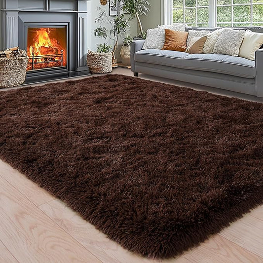 Area Rugs for Living Room 6x9, Ultra Soft Fluffy Rug for Bedroom, Modern Shaggy Carpets Fuzzy Rug for Girls Boys Room Home Indoor Nursery Teens Dorm Decor, Upgrade Non-Slip Durable, Brown