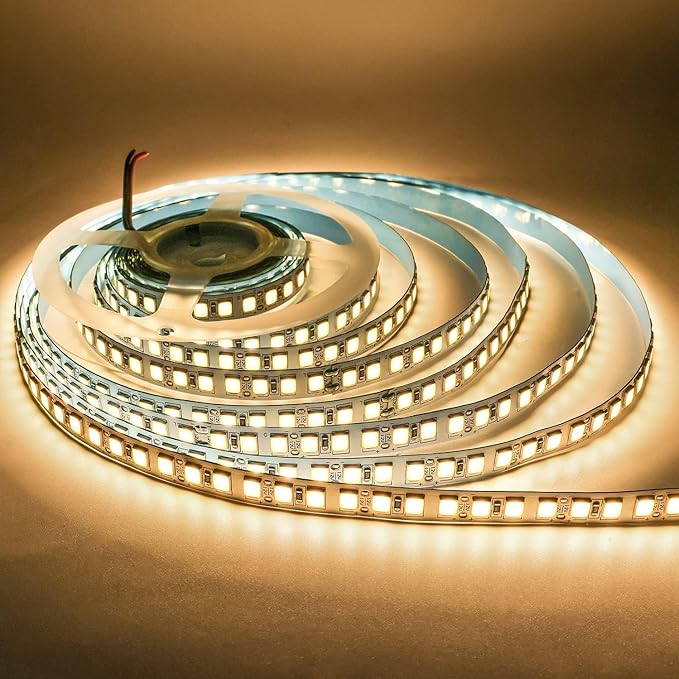 12V LED Strip Lights, 16.4ft Warm White 3000K Light Strips SMD 5054 IP20 120 LEDs/M, Total 600 LEDs Super Bright Rope Light Strip for Home, Shelf, Kitchen Decoration