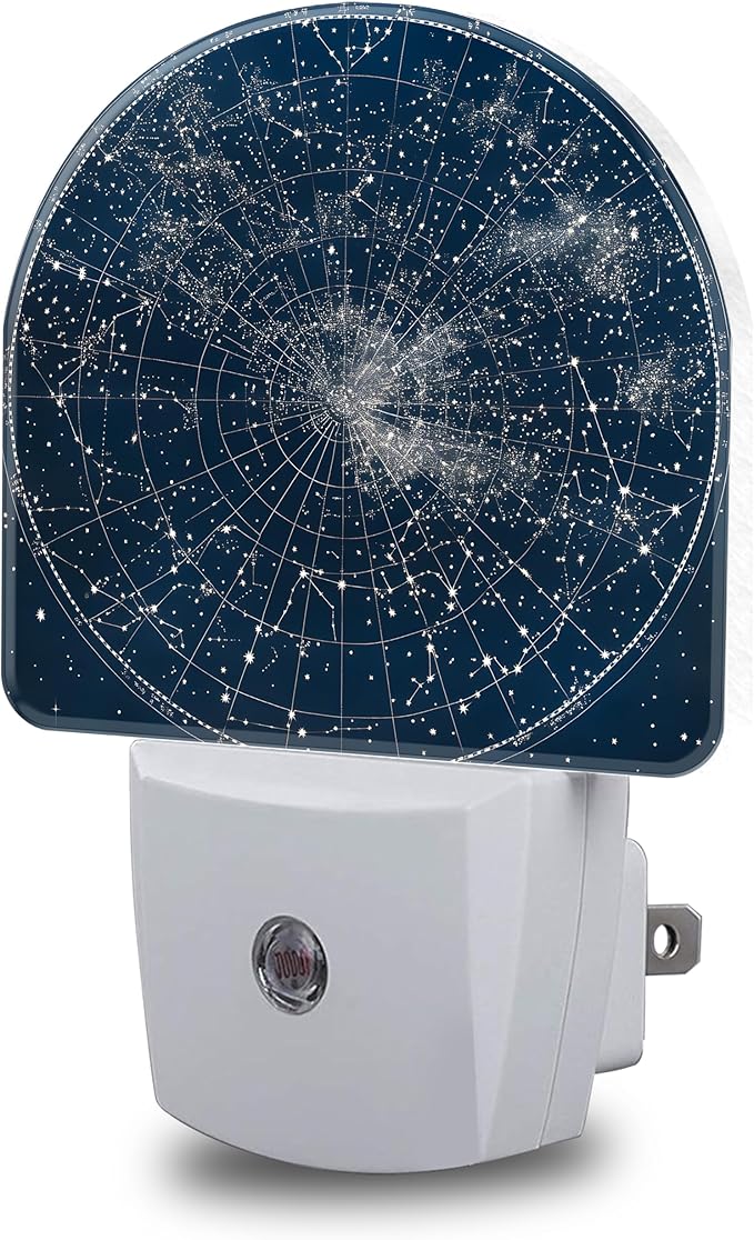 Night Lights Plug into Wall Star Map with Constellations Night Light Dusk to Dawn Smart Sensor Decorative Round Led Lamp for Bedroom Kitchen Hallway Nightlight for Women Men