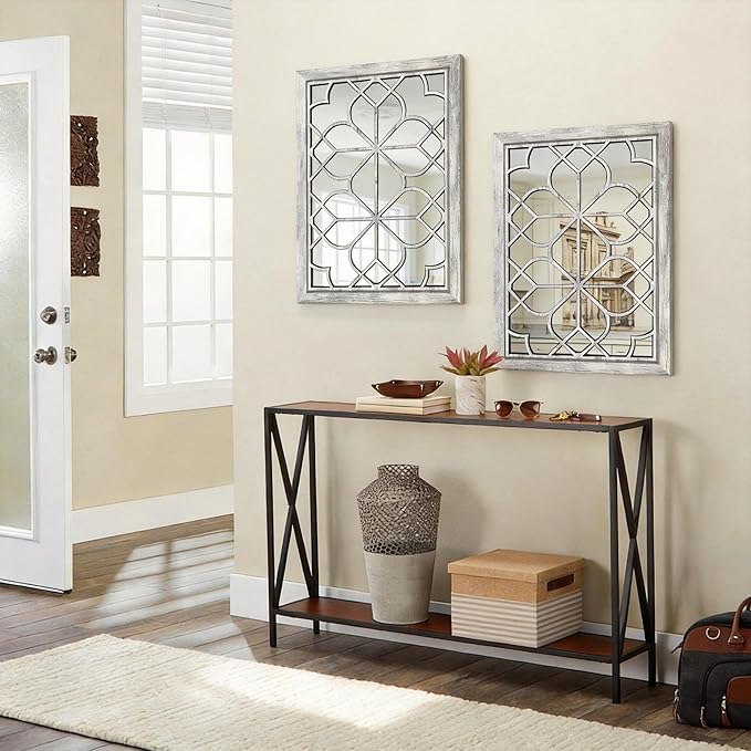 Set of 2 19x26 Inch Large Grey Shatterproof Rectangular Wall Mirrors, Boho Rustic Farmhouse Vintage Accent Mirrors for Living Room Bedroom Entryway Dining Room & Home Decor