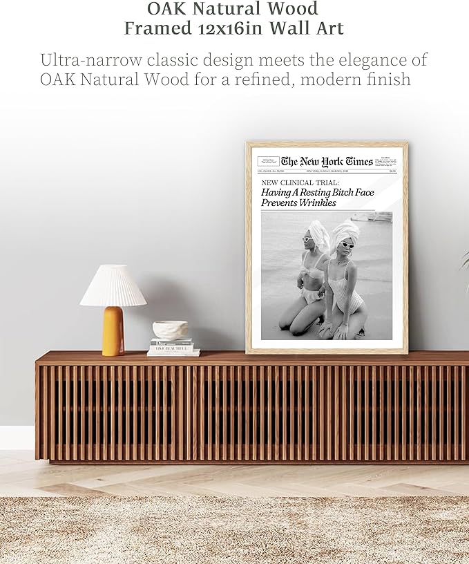 iHery Funny Having A Prevents Wrinkles Framed Trendy Hot Girls NewsPaper Wall Art, Natural OAK Wood 12x16in Canvas Wall Art,Retro Magazine Vintage Bar Cart Living Room Home Décor 1Pack