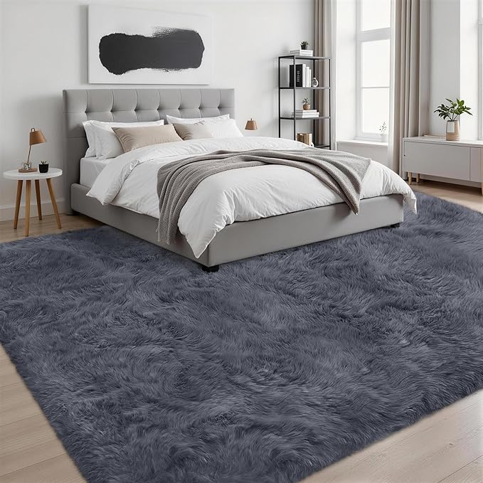 Fluffy Area Rugs 9x12 Living Room Bedroom: Ultra Soft Shag Rug Upgrade Non-Slip Non-Shedding Large Fuzzy Plush Carpet Indoor Floor Carpets for Kids Room Playroom Nursery Dorms Home Decor Grey