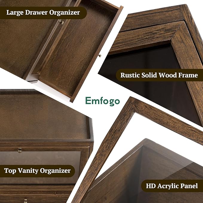 Emfogo Cologne Organizer for Men, Solid Wood Perfumes Organizer for Men Dresser, Large Capacity Dustproof Cologne Holder with Drawer Storage Perfume Stand Organizer, Ideal Gift for Loved ones