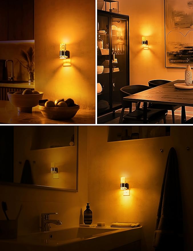 L LOHAS LED Night Light,Dimmable Night Lights Plug into Wall, Acrylic Nightlights with 0-100 LM Adjustable Brightness, Amber Plug in Night Light with Dusk to Dawn Sensor, for Bathroom Hallway