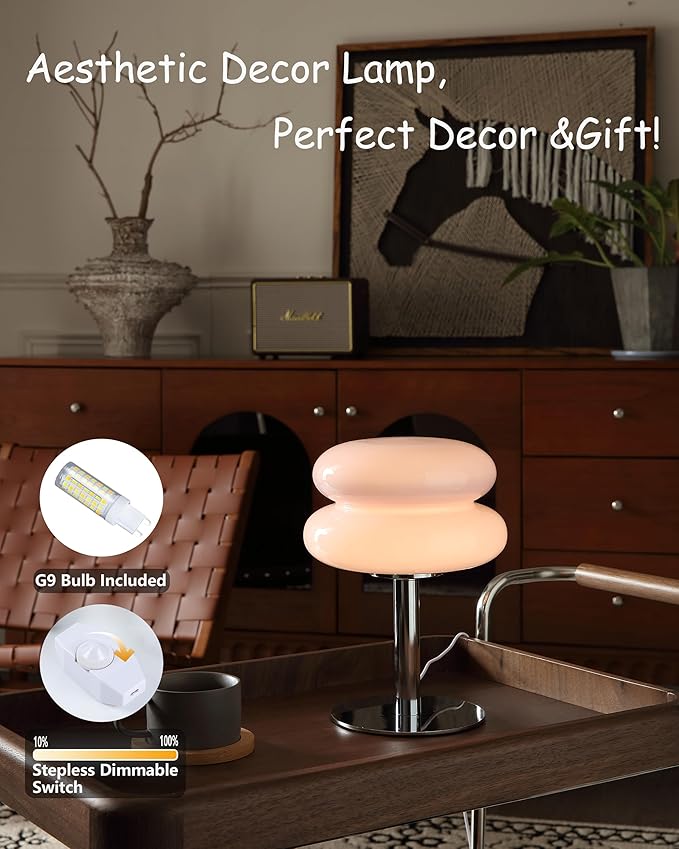 Glivpny Mushroom Lamp Table Lamp for Night Stands,Mid Century Modern Desk Lamps for Bedroom, Vintage Dimmable Bedside Small Lamps, Cute Cool Home Room Aesthetic Decor for Living Room (Pink)