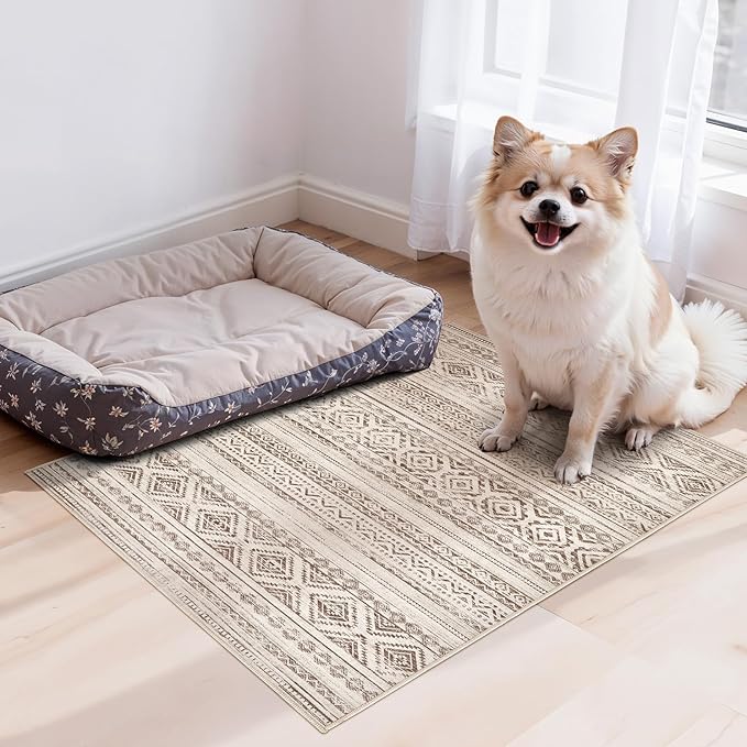 cotiled Washable 2x3 Entryway Rug: Washable Boho Rugs with Non Slip Backing Small Soft Indoor Stain Resistant Carpet for Kitchen Front Lightweight Home Decor Dark Brown