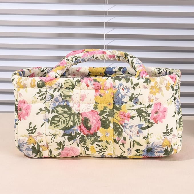 2Pcs Small Storage Basket Organizer, Mini Quilted Fabric Basket with Handle, Collapsible Storage Bin for Socks, Keys, Diapers