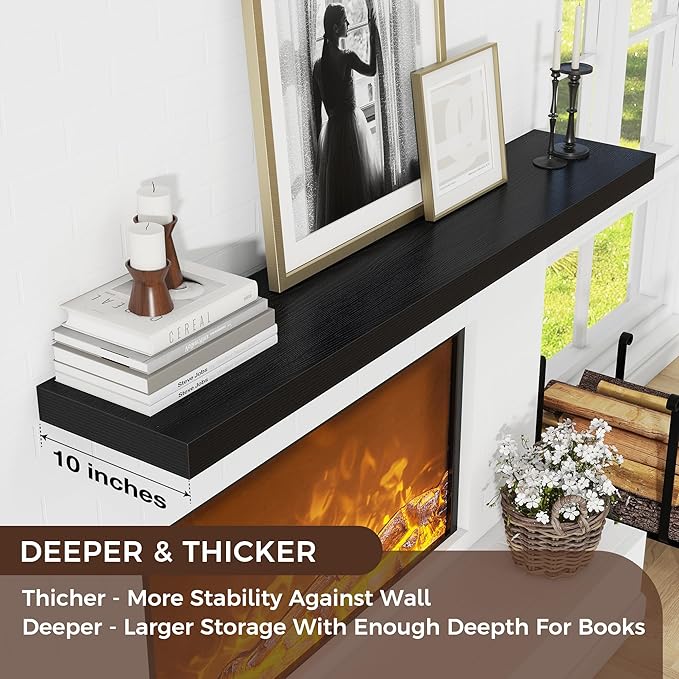 Venusmiles Floating Shelves for Wall 55 inch Long, Engineered Wood Large Wall Shelves with Invisible Brackets for Living Room Bedroom Bathroom Office Kitchen Decor and Storage, Black Finish, Set of 1