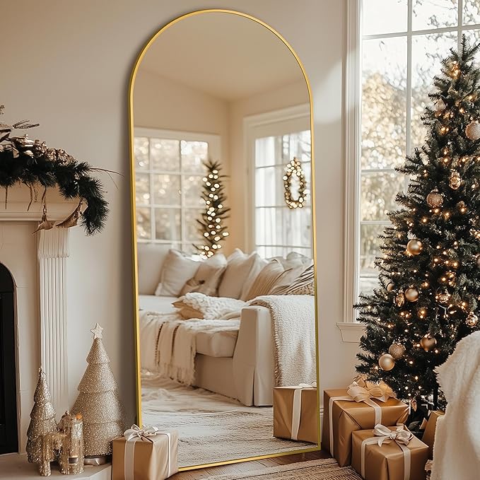 Full Length Mirror, 59"x19" Oversized Arched Mirror Large Standing Mirrors, Tall Mirrors Body Floor Mirror for Bedroom Living Room Aluminum Frame, Gold