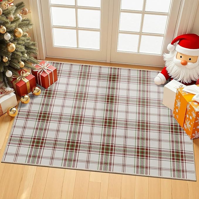 Rugxara Christmas Rug for Entryway Bathroom, 2x3 Kitchen Rug Washable Christmas Tree Santa Claus Door Mat Holiday Carpet for Indoor Entrance, Entry, Front Door and Bedroom(Red 2x3