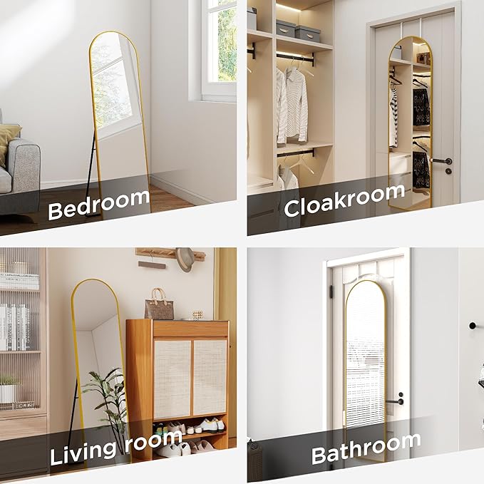 SCWF-GZ 57x16 Door Hanging Full Length Mirror, Floor Stand (Height 5.7ft just Body in1.3ft) / Wall Mounted Metal Frame Arch Dressing Mirrors for Bedroom Living Room 57 inch Gold