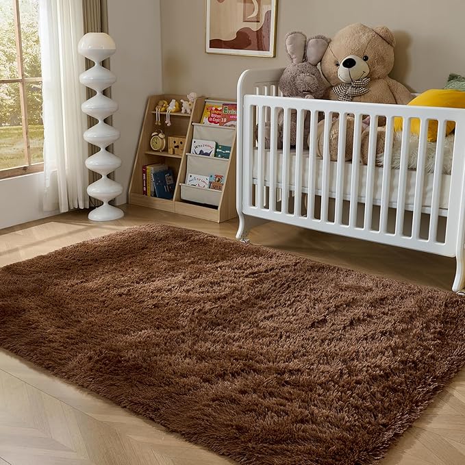 Fluffy Area Rugs for Bedroom - Soft Plush Shag Rug for Living Room Nursery Kids Room - Non Slip Fuzzy Shaggy Floor Carpets for Girls Boys Play Room Dorm Decor (Brown, 6' x 9')