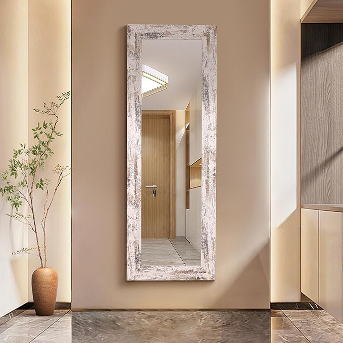 Syndra Farmhouse Full Length Mirror 61x22'', Rustic Floor Mirror, Large Dressing Mirror for Bedroom, Bathroom, Living Room, Vintage Solid Wood Frame, Wall Mounted or Leaning Against Wall Decor