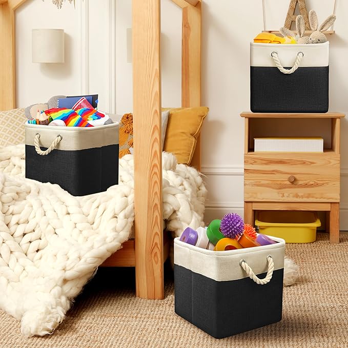 Simple Houseware Fabric Storage Cubes, 13" x 13" Storage Bin, 3 Pack, Black