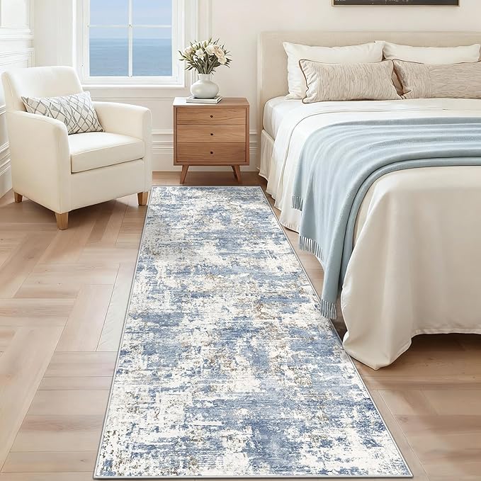 XLUEZ 2x7 Runner Rug for Hallway, Washable Modern Abstract Runner Rugs Neutral Soft Non Slip Kids Rug Stain Resistant Indoor Runners for Hallways Entryway Bedroom Kitchen Laundry Room(Blue, 2'x7')
