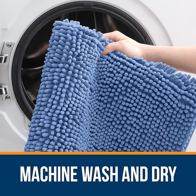 OLANLY Bathroom Runner Rugs 70x24, Soft Absorbent Chenille Bath Rugs, Rubber Backing Quick Dry, Machine Washable Long Bath Mats for Bathroom, Tub and Shower, Home Decor Accessories, Cornflower Blue