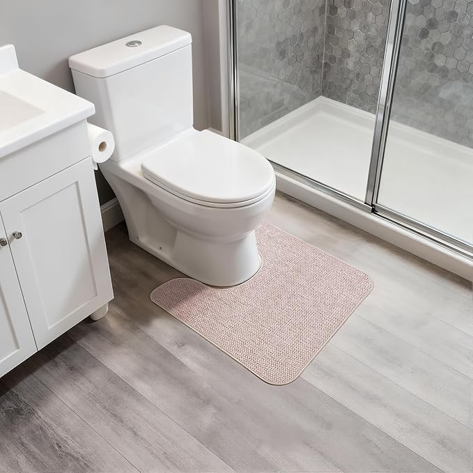 Bosap Toilet Rugs U Shaped Bathroom Rug,Machine Washable Non Slip Quick Dry Super Absorbent Ultra Thin Toilet Mats for Bathroom Toilet.Beige,1'8"x2'(20x24inch)