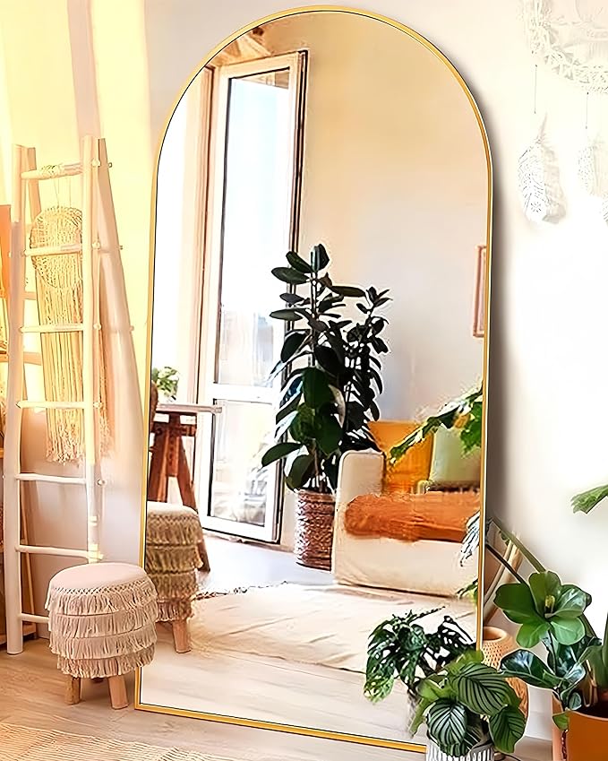 KOMCOTE Arched Floor Mirror - Full Length 76"x34", Oversized Wall Mirror for Bedroom & Living Room, Large Gold Standing Mirror, Durable Framed Floor-Length Mirror