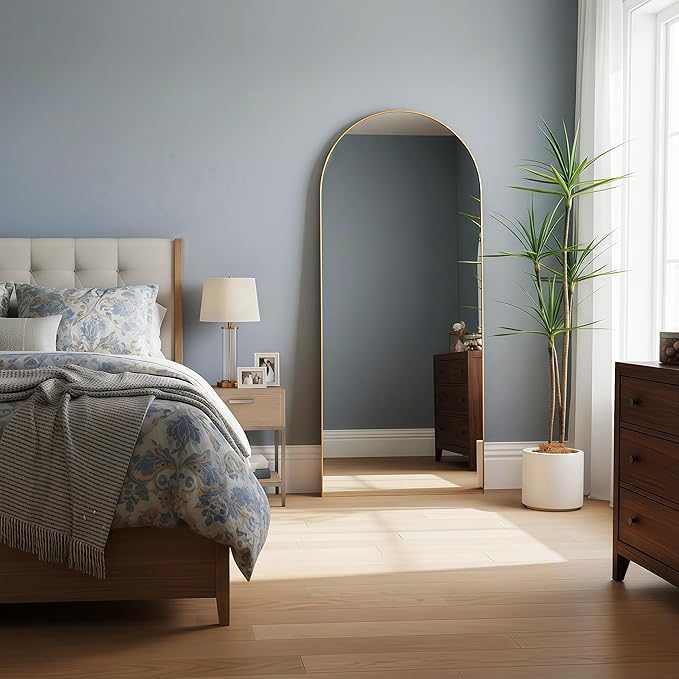 56"x21"Full Length Mirror,Arched Floor Mirrors with Aluminum Alloy Frame,Wall Mountable Tempered Glass Full Body Mirror for Wall Entryway Door Bedroom Bathroom Living Room,Gold