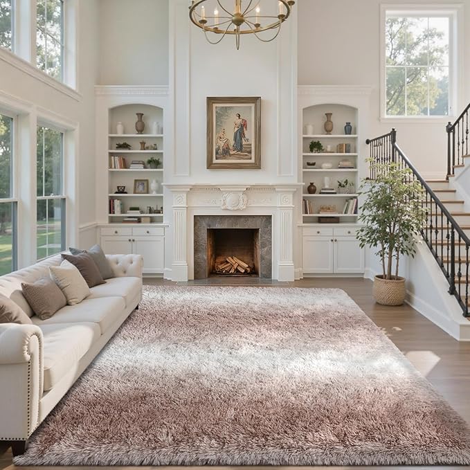 Area Rugs for Living Room 8x10 Feet, Soft Fluffy Shagg Plush Bedroom Rug Non-Slip,Large Carpet for Nursery Kids Dorm Home Decor Gradient Beige