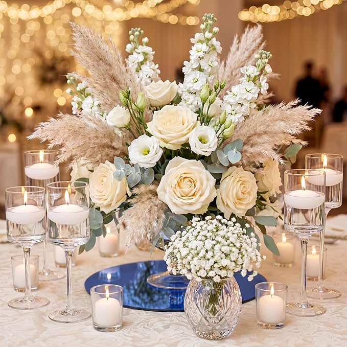 Thyle 12 Pcs 10 Inch Acrylic Round Mirrors for Tables Centerpieces Circle Mirrors Candle Plates for Wall Wedding Table Centerpieces for Baby Shower Party, Thickness 1 mm (Blue)