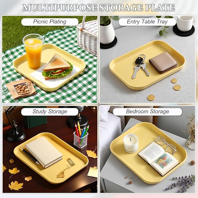 SUTOKAKA 1 Pack Yellow Decorative Serving Tray, Large Manicure Tools Storage Dish, Perfume Jewelry Dinner Placing Plate for Bedroom Kitchen Salon Supplies