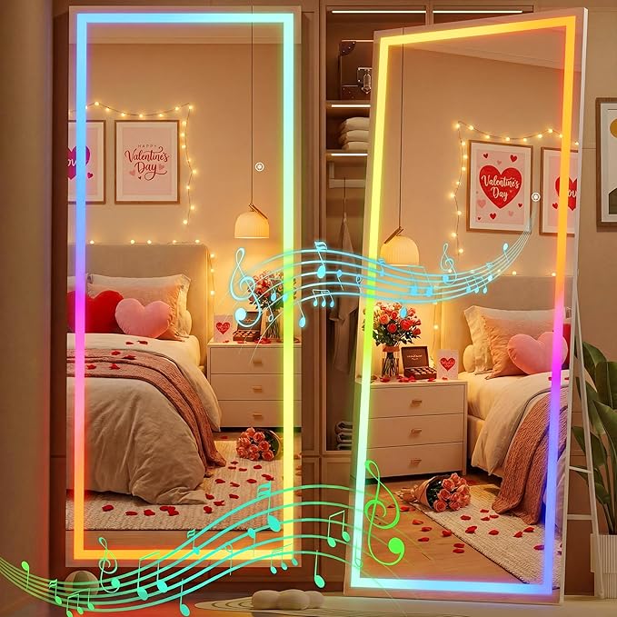 Hasipu 71"x28" LED RGB Bluetooth Full Length Mirror with Lights, Full Body Mirror with Stand, Wall Mount & Free Standing Floor Mirror for Bedroom Living Room Cloakroom, 7 Color & Brightness Adjustable