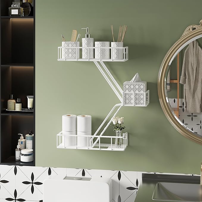 Fire Escape Shelf - 3 Tier Metal White Fire Escape Wall Shelves with Baskets, New York Action Figurine Display Shelf, Unique Rustic Floating Decorative Wall Shelves for Any Room