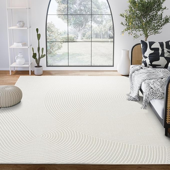 Abani Neutral Cream Area Rug 12' x 15' | White Luxury Zen Carpet | Minimalist Ivory Rugs for Bedroom, Living Room and Dining