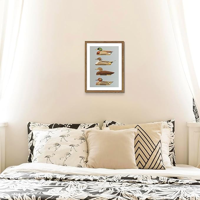Vintage Framed Duck Wall Art, Rustic Farmhouse Hunting Canvas Wall Decor Painting, Retro Nature Mallard Duck Wildlife Prints Pictures for Bedroom Living Room 12x16 Inch Wood Frame