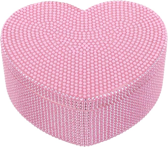 Abaodam Double Layer Heart Jewelry Box with Mirror, Pink Rhinestone Jewelry Organizer, Necklace and Earrings Storage, Accessory Cosmetic Makeup Organizer