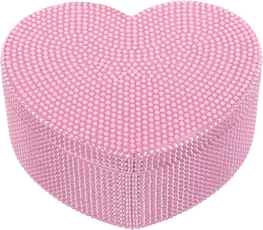 Abaodam Double Layer Heart Jewelry Box with Mirror, Pink Rhinestone Jewelry Organizer, Necklace and Earrings Storage, Accessory Cosmetic Makeup Organizer