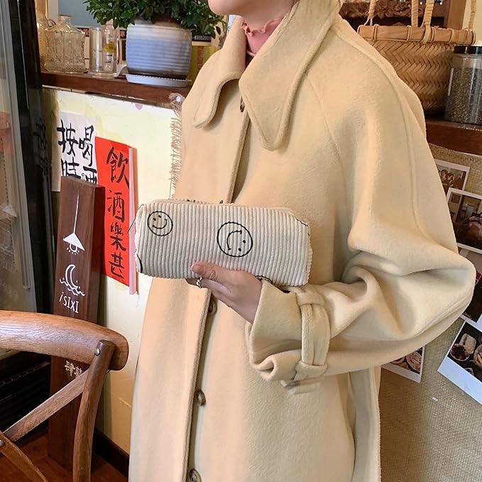 Pencil Case Lightweight Aesthetic Pen Case Office College School Storage Bag Pouch Holder Box Organizer Makeup Pouch Cosmetic Bag for Girls Boys Kids (Smile-Beige)