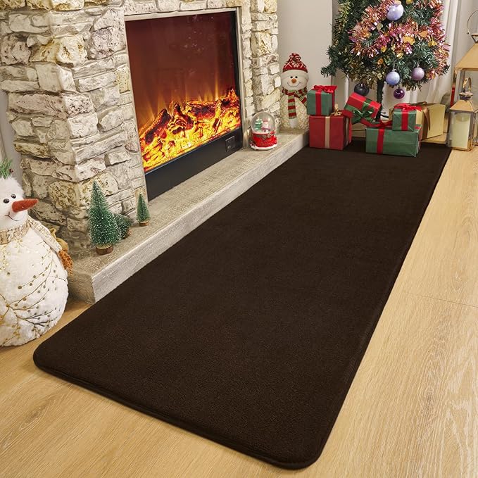 Amearea Modern Soft Hallway Runner Rug, 2x6 Feet Washable Runner Rugs for Hallway, Brown Fluffy Rug Bedroom Bedside Rugs, Non Slip Memory Foam Rug Carpet for Entrance Kitchen Living Room Decor