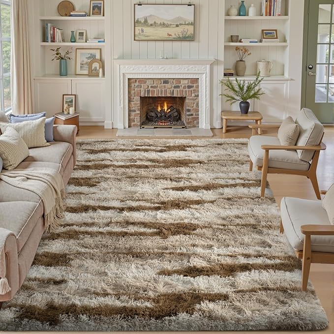 5x7 Ft Fuzzy Rugs for Bedroom,Khaki Neutral Area Rug Non-Slip,Carpet for Living Room Nursery Kids PlayRoom Indoor Modern Plush Carpets