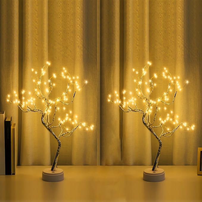 PXBNIUYA 2 Pack Room Decor, 20" 108 LED Tabletop Bonsai Tree Light, DIY Artificial Tree Lamp, Battery/USB Operated, Aesthetic Lamps for Living Bedroom Christmas Home Gifts Decor (Warm White)