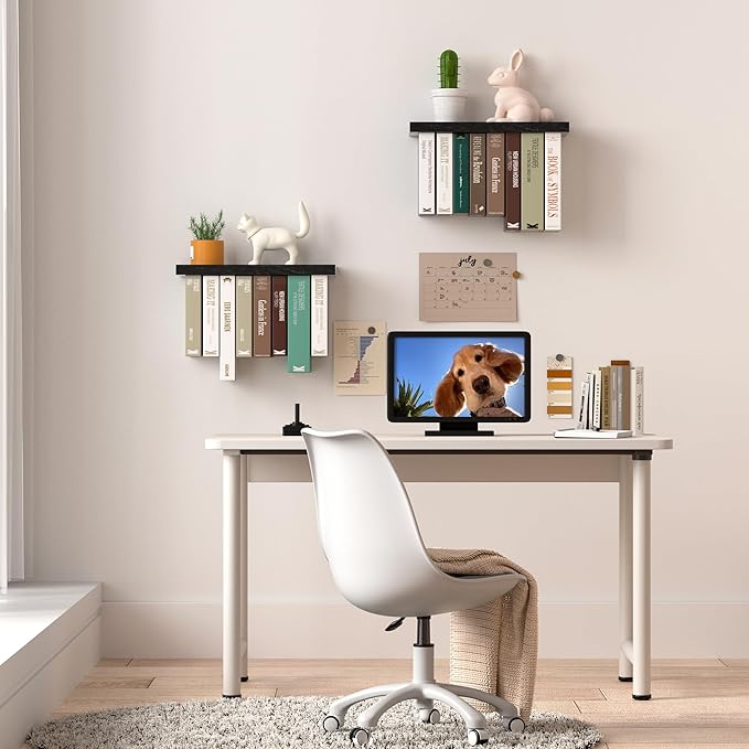 Tohiasen Floating Book Shelves for Wall Mounted Set of 2, Wood Hanging Bookshelf, Book Display Shelf for Wall, Unique Space Saving Book Shelf Wall Book Holder (Black)
