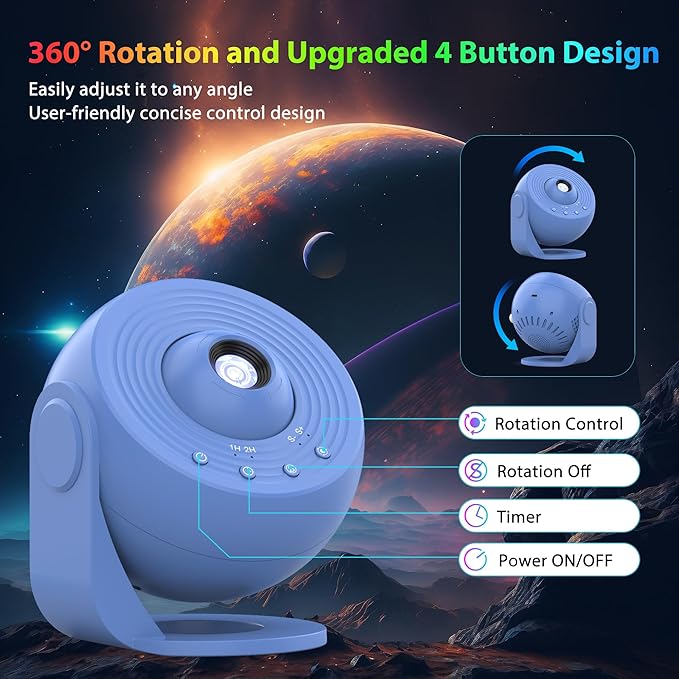 Galaxy Projector for Bedroom Pro Version, Upgraded Film Disc Star Projector for Kid 12 in 1 Planetarium Projector HD Image Adjustable Knob 360° Rotating 1/2h Timer Simple 4-Button Control