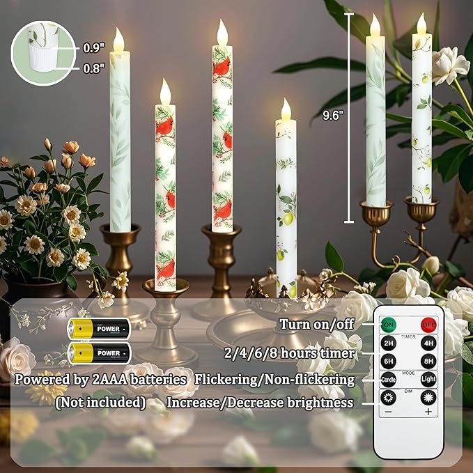 MELTONE Lemon Flameless Taper Candles with Remote and Timer Flickering Flame Battery Operated Taper Candles for Home Bedroom Wedding Party Fall Christmas Summer Valentine's Day Decor 9.6"