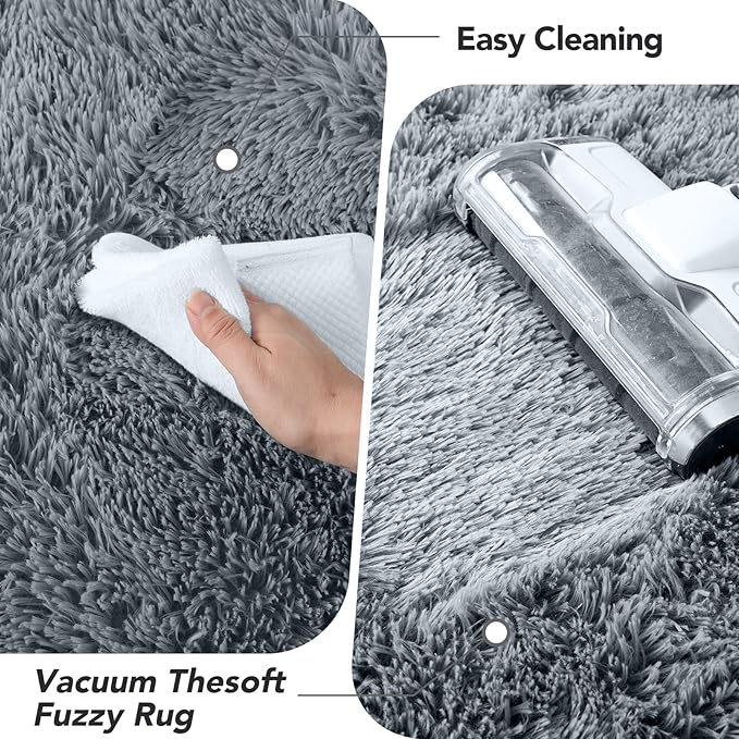 Fluffy Area Rug for Bedroom: Grey Plush Soft Bedside Dorm Area Rug - Small Carpets for Bedroom Kids Room Nursery (Grey, 3x5Feet)