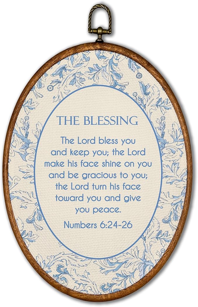 KSDUT Christian Wall Decor Art - Blue Flower Trendy Retro Wall Art Canvas Frame Hanging Prints, Bible Verse Preppy Oval Wall Art Decor for Grandmillennial Home Bedroom Decorations 8.6"x11.4"