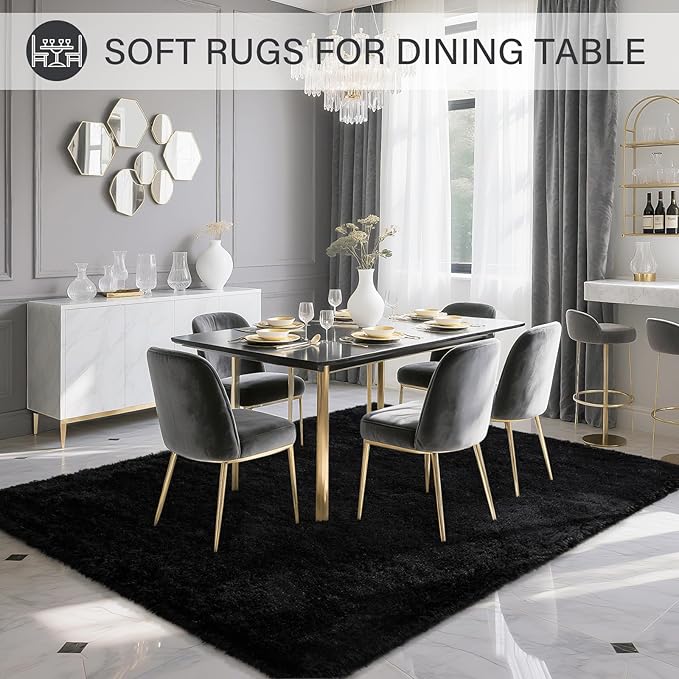 BENRON Fluffy Black Rugs for Living Room Bedroom 4x6, Soft Plush Fuzzy Shaggy Rugs for Kids Girls Boys Room Decor, Washable Indoor Floor Carpets