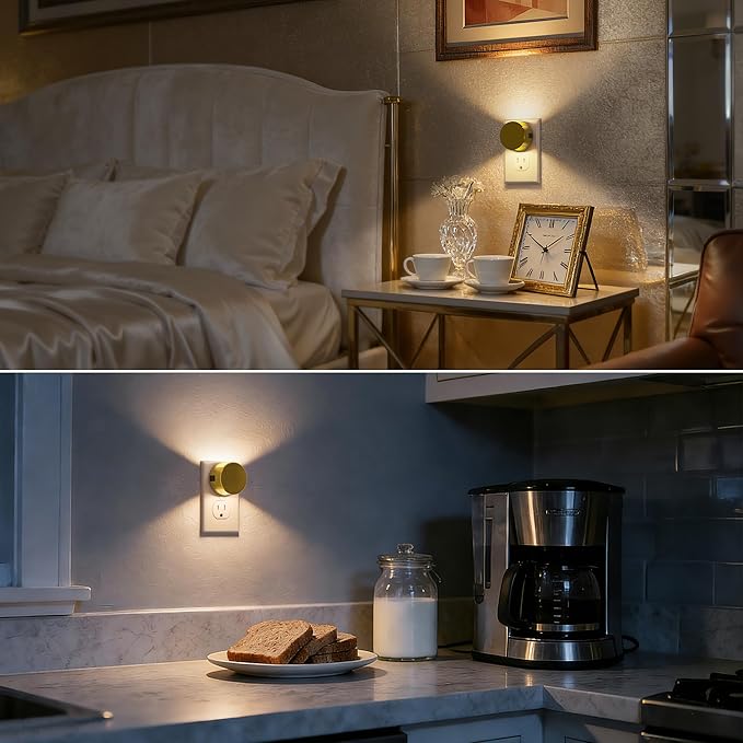 Briignite Night Lights Plug into Wall [2 Pack], Dusk to Dawn Sensor Nightlight, Brightness Adjustable, 3000K Soft White, Dimmable Plug in Night Light for Bathroom,Bedroom, Hallway, Stairs, Kitchen