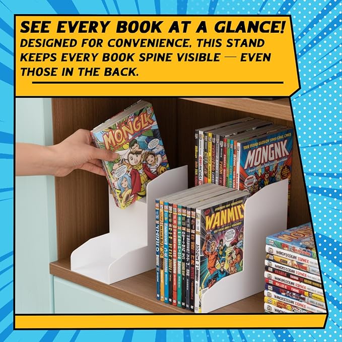 Thyle 2 Pack 2-Tier Manga Shelf Risers, Space-Saving Display Bookshelf Stand Organizer for Manga, Novels & Collectibles, Pla Book Riser for Maximizing Shelf Storage