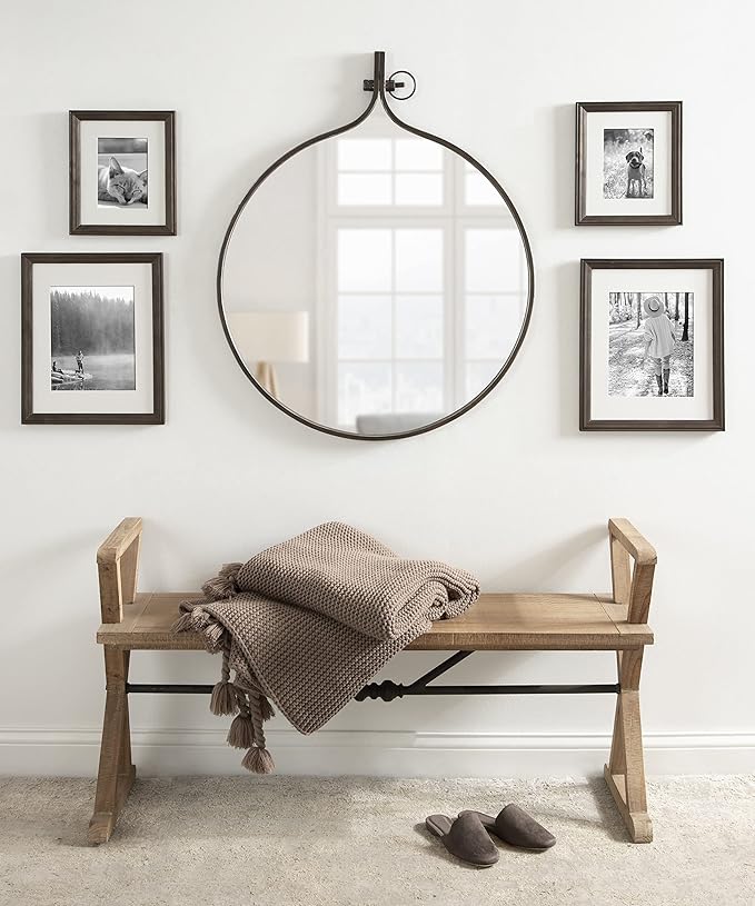 Kate and Laurel Yitro Round Wall Mirror; 30 x 37; Bronze; Decorative Versatile Rustic Wall Decor