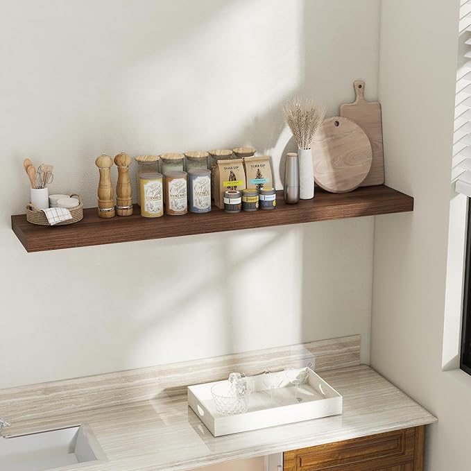 Fun Memories 12 Inch Deep Floating Shelves, 60 Inch Long Extra Large Floating Shelves for Home & Office, Wall Shelves with Invisible Bracket, Walnut, Set of 1