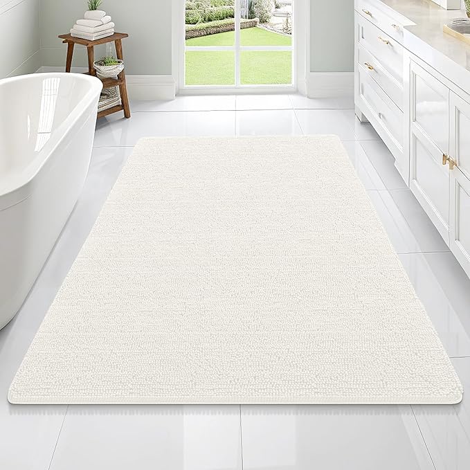 OLANLY Large Bathroom Rugs 70x46, Extra Soft Absorbent Chenille Bath Rugs, Rubber Backing Quick Dry, Machine Washable Bath Mats for Bathroom Floor, Tub and Shower, Home Decor Accessories, Ivory